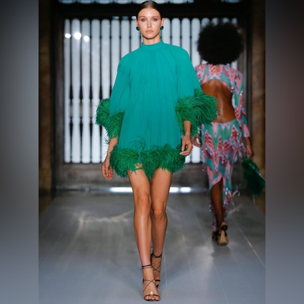 Like new PATBO Pleated Feather Trim Mini Dress $2,200 0 - Picture 3 of 11